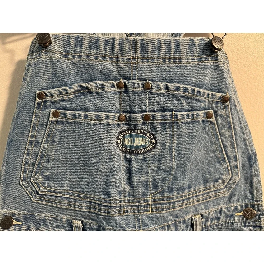 VINTAGE PACO Jeans Bib Overalls Wide leg BLUE DENIM Boyfriend SKATER Tag Size‎ S